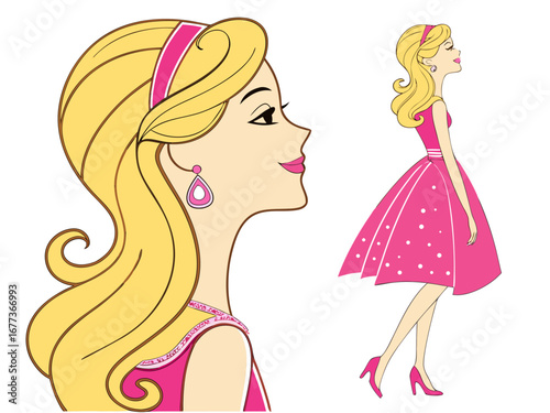 Trendy Fashion IllustratioA stylized, colorful illustration of a girl in 1980s fashion.n of a Girl in 80s Style. 