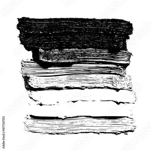 Black paint strokes stacked on top of each other creating a textured abstract design element art piece
