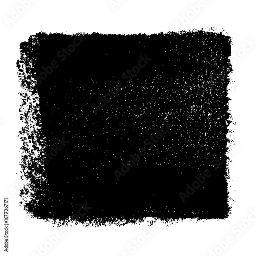 A black square with a rough texture and uneven edges creating a distressed and grungy appearance effect