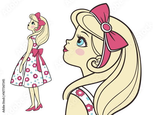 Trendy Fashion IllustratioA stylized, colorful illustration of a girl in 1980s fashion.n of a Girl in 80s Style. 