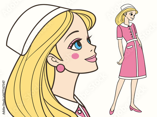 Trendy Fashion IllustratioA stylized, colorful illustration of a girl in 1980s fashion.n of a Girl in 80s Style. 