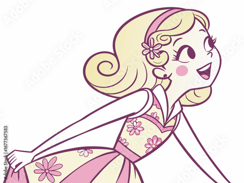Trendy Fashion IllustratioA stylized, colorful illustration of a girl in 1980s fashion.n of a Girl in 80s Style. 