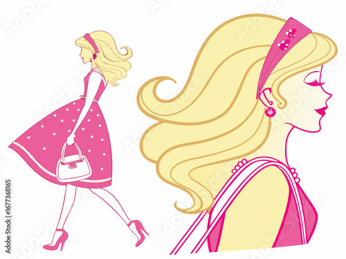 Trendy Fashion IllustratioA stylized, colorful illustration of a girl in 1980s fashion.n of a Girl in 80s Style. 