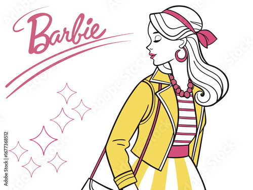 Trendy Fashion IllustratioA stylized, colorful illustration of a girl in 1980s fashion.n of a Girl in 80s Style. 