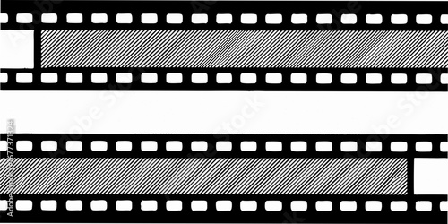 Two horizontal film strips with blank white spaces and hatched areas for text or images