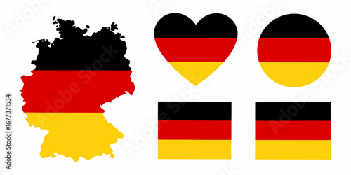 Collection of german flag symbols including a map of germany a heart an oval and two squares