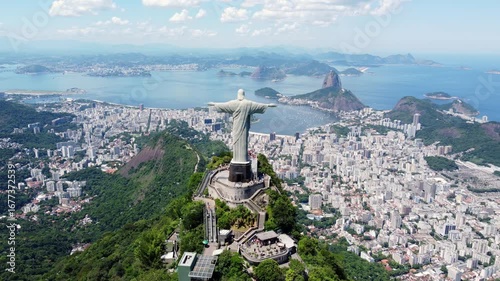 Panoramic view of Rio de Janeiro, Brazil. Aerial capture, flying forwards.