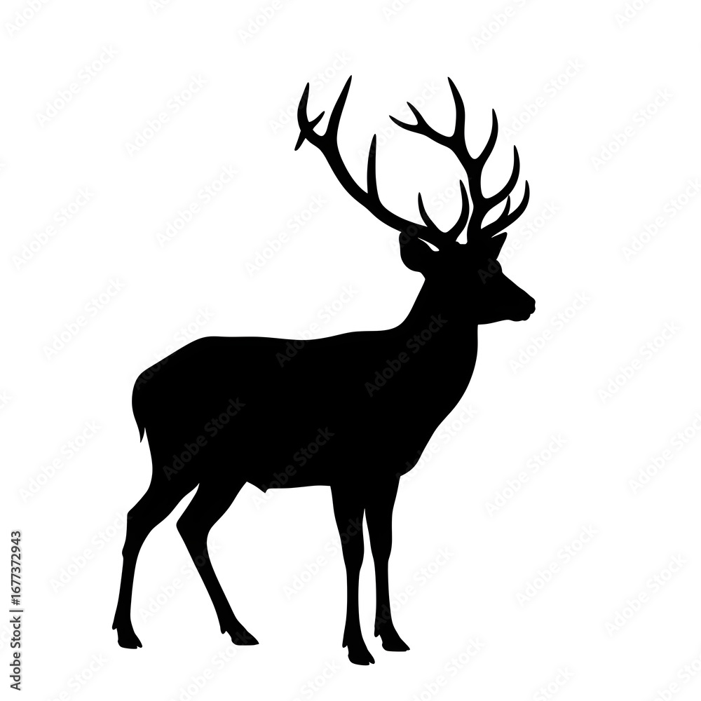 Obraz premium Majestic Stag Silhouette: Elegant Black and White Deer Illustration