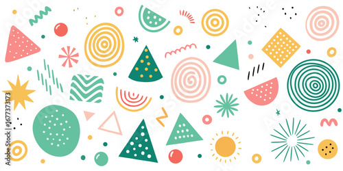 A lively collection of pastel doodles with striking lines, showcasing a mix of abstract forms.