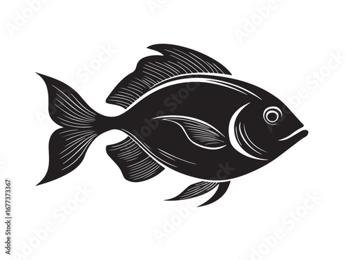 Underwater Fish Silhouette Artistic Illustration in Solid Vector Design  