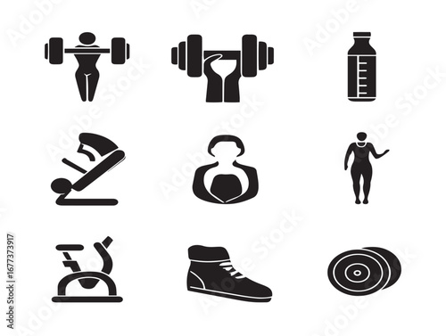 Health and Fitness Icons Collection Silhouette Modern Vector Art  