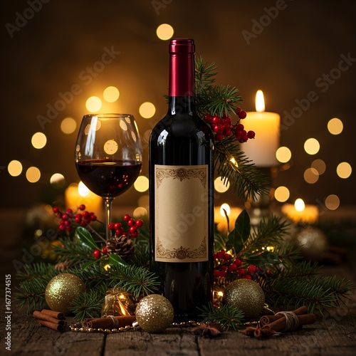 champagne and christmas decorations