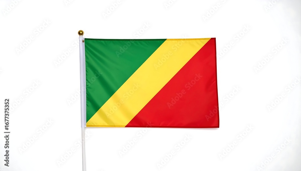Obraz premium A flag on a white plastic stick featuring green, yellow, and red blocks against a solid white background