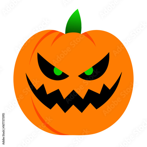 Spooky halloween jack o lantern with green eyes