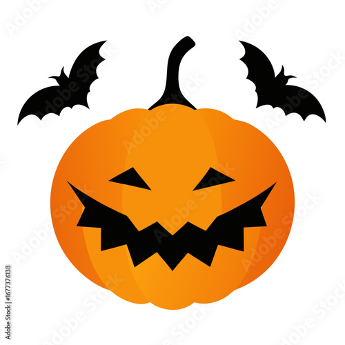 Spooky halloween jack o lantern with flying bats