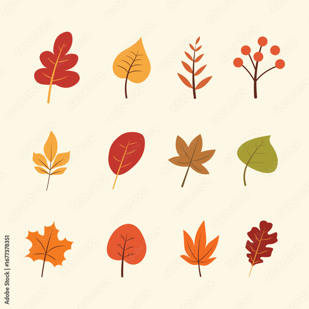 Obraz premium Collection of stylized autumn leaves in various colors and shapes