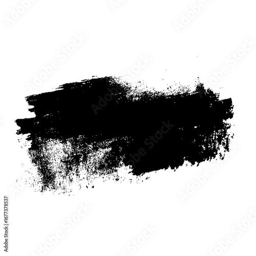 A black grunge brush stroke on a white background creating a textured and abstract visual element design