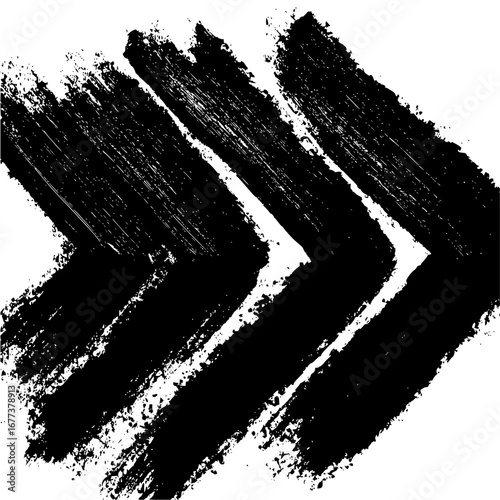 Three black brush stroke arrows pointing right with a distressed and textured appearance on white background