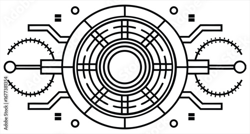 Futuristic digital interface design featuring a circular target with bullet holes as a technical vector element for business and web communication backdrop wallpaper