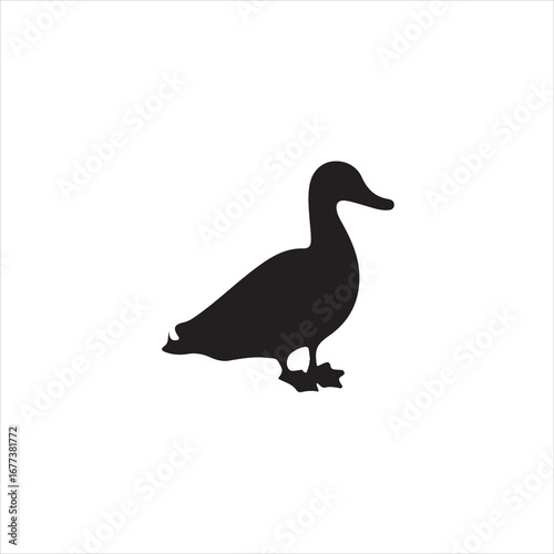 Silhouette of a duck isolated on white background, a waterfowl illustration