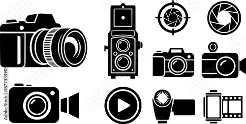 Foto camera icon vector set. photo illustration sign collection. focus symbol. cam logo or mark.