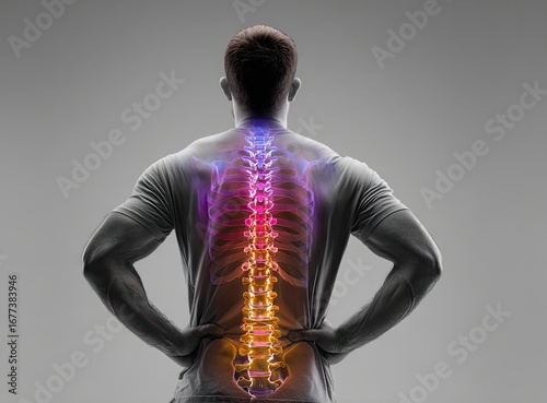 Man's spine highlighted in x-ray style