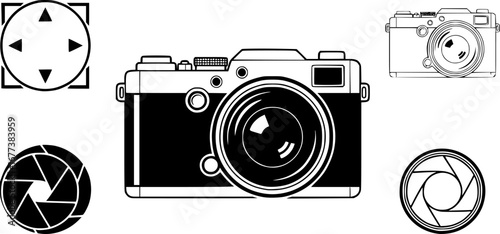 Foto camera icon vector set. photo illustration sign collection. focus symbol. cam logo or mark.