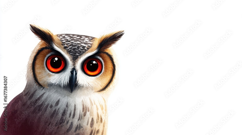 Obraz premium Watercolor Illustration of a Witch's Familiar Owl with Striking Orange Eyes