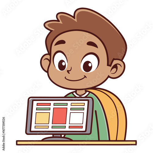 Boy Using a Computer with Backpack child laptop