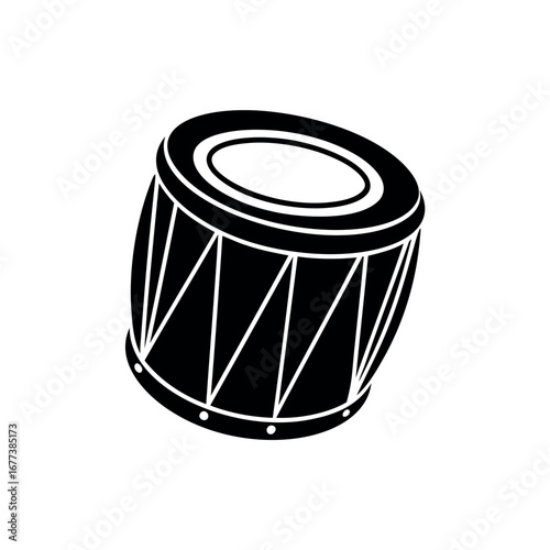 Monochromatic representation of a traditional Indian percussion instrument called tabla drum silhouette vector 