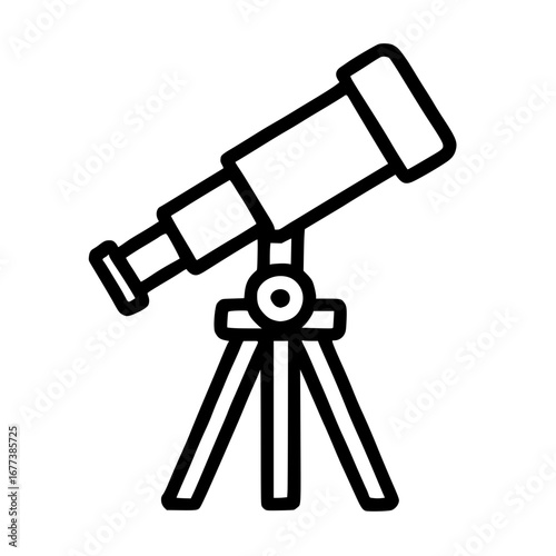 Outline telescope icon on a tripod, isolated
