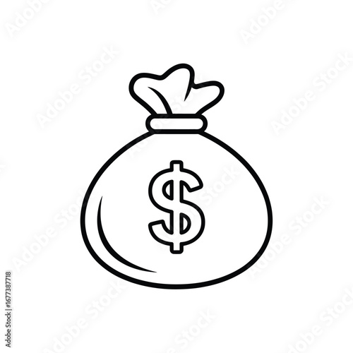 Simple outline icon of a money bag with a dollar sign