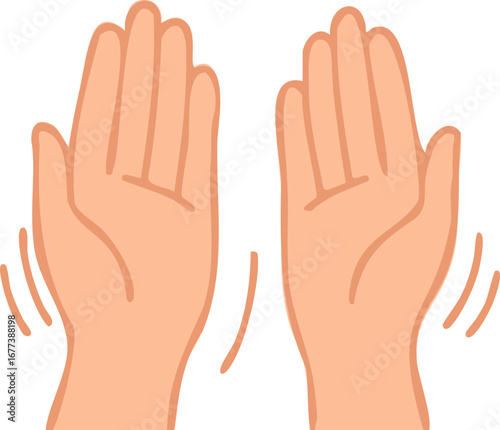 This is a flat vector illustration of two raised hands with shaking motion lines, representing hand tremors often associated with Parkinson’s disease or other neurological conditions.
