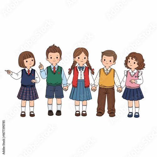 Flat Illustration Group of Elementary School Student in Uniform Characters