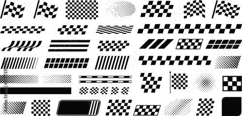 Racing Stripe Banners and Checkered Pattern Vector Set – Speed Lines, Flags, and Design Elements for Motorsports, Car Racing, Track Finishing Graphics, and High-Speed Visual Projects