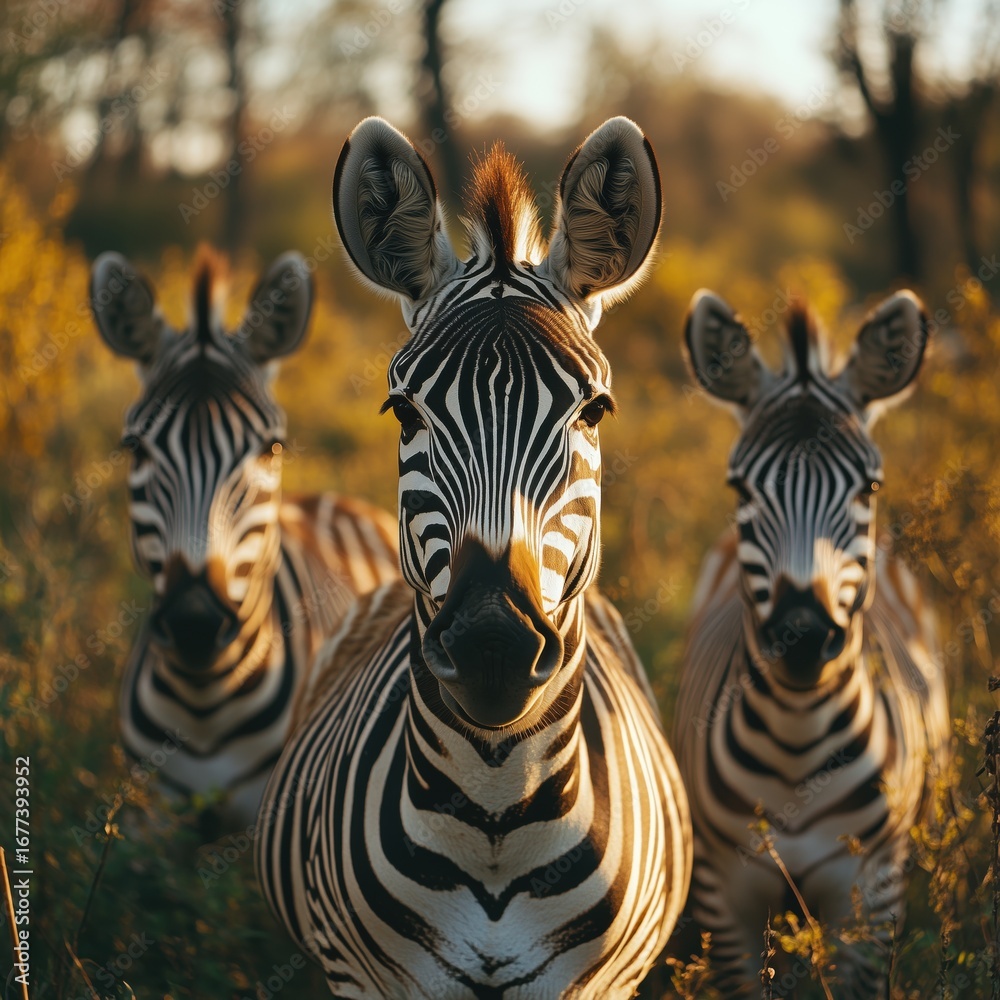 Naklejka premium zebras in the savannah