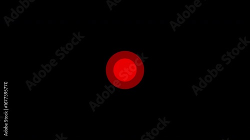 Red circles pulsating r localization mark flashes on a black background.. 4k
