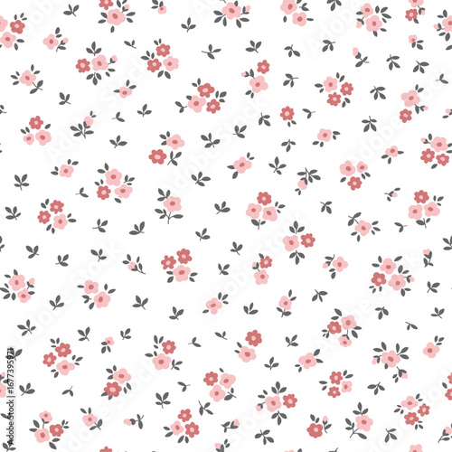 Floral botanical ditsy pattern cute pink red small roses beautiful flowers seamless for textile fashion fabric print. Vector illustration background