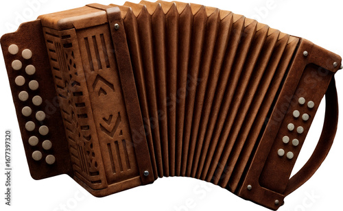 фотографія Isolated brown accordion wooden concertina Acordeão marrom isolado sanfona madei