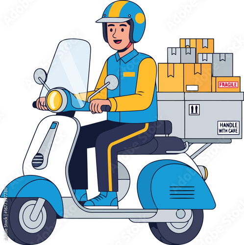 Speedy delivery guy delivering packages on scooter with care and precision