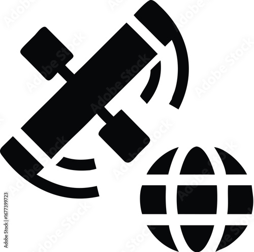 Vector art of satellite orbiting planet earth, representing global communication and technology