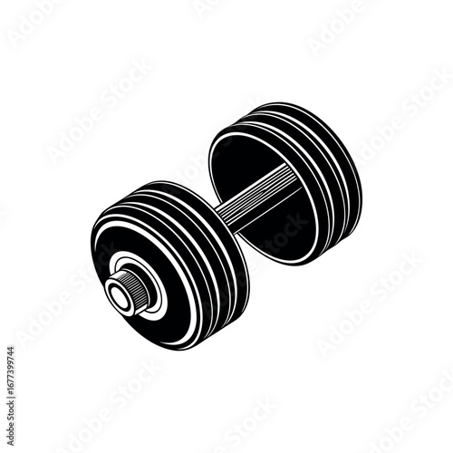 Monochrome dumbbell, strength training equipment for exercise and fitness routine at the gym silhouette vector 