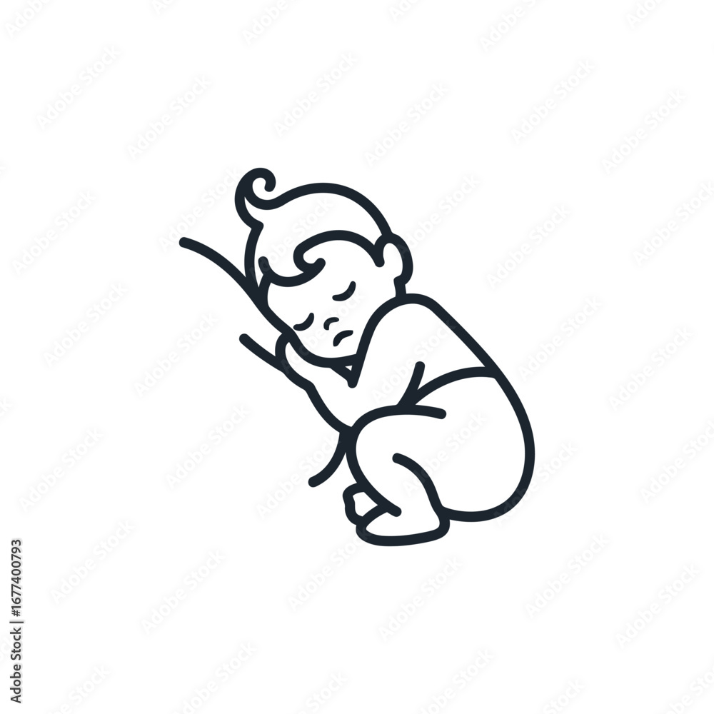 Naklejka premium Photo of a baby sleeping peacefully, curled up in a line drawing