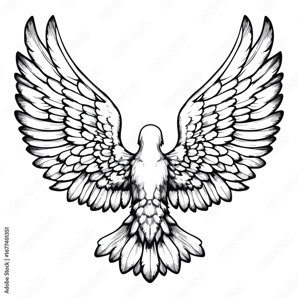 Obraz premium vector illustration A bird, possibly an eagle or similar bird of prey, with outstretched wings. The design is similar to those used for tattoos.