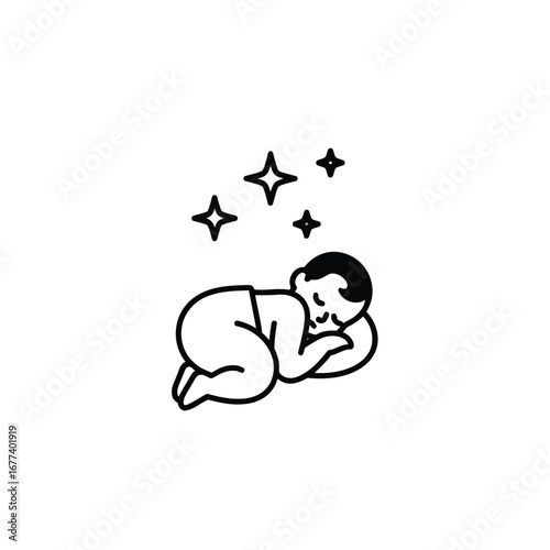 Photo of a baby sleeping peacefully with stars above