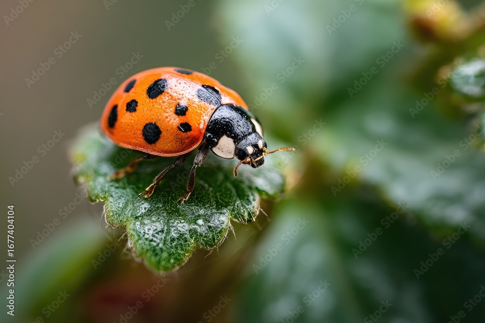 Fototapeta premium Ladybug on a leaf, close-up view