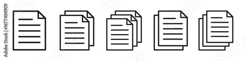 Document line icons set. Document multiple page, paper symbol for website marketing design, template, ui, app, checklist