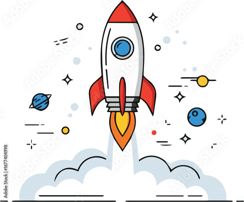 Abstract technology business background with rocket launch symbolizing innovation and travel lifestyle