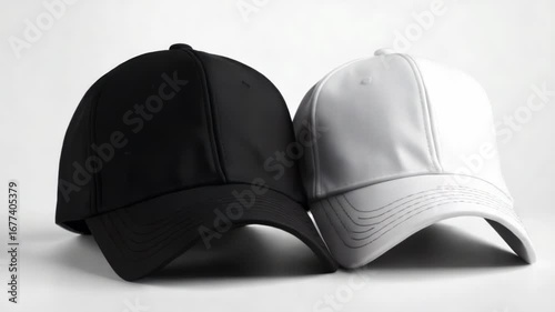 A pair of contrasting baseball caps
