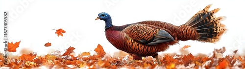 Stunning pheasant in autumn leaves, vibrant fall colors, perfect for seasonal designs and projects